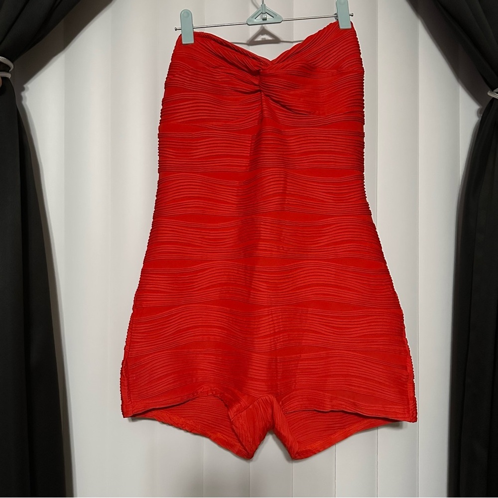 Elegant Red Women's Romper Shorts